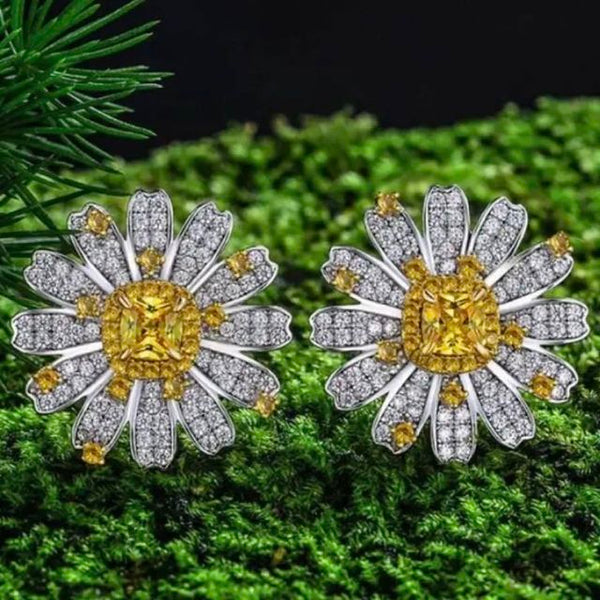 Boucles d'oreilles percées carrées élégantes Sunflower en jaune fantaisie💎