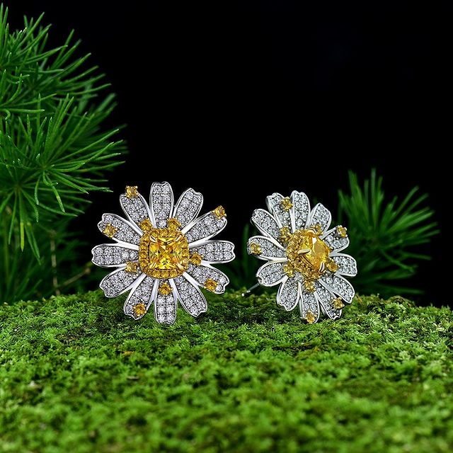 Boucles d'oreilles percées carrées élégantes Sunflower en jaune fantaisie💎