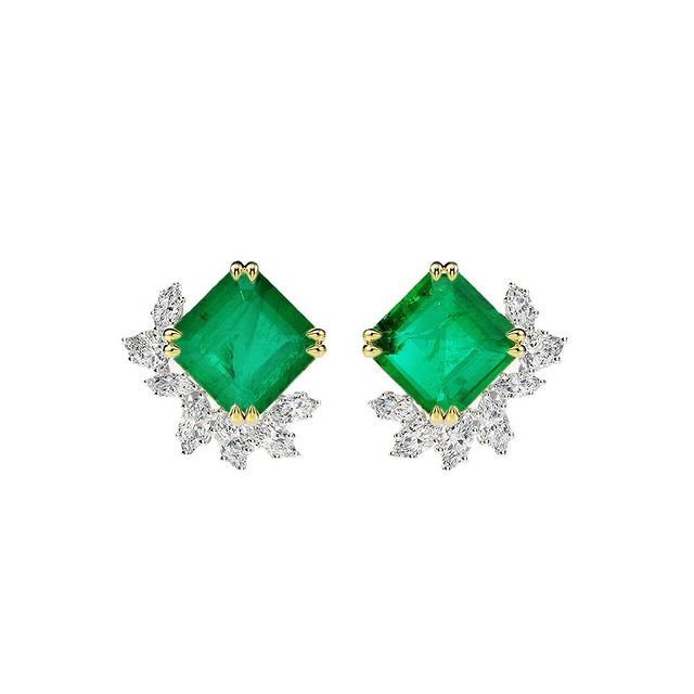 Boucles D'oreilles Percées Clous Losange Vert Émeraude💎