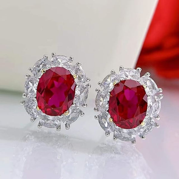 Boucles d'oreilles ovales percées classiques en rubis rouge💎