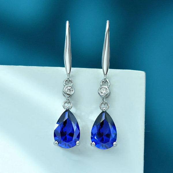 Boucles d'oreilles percées goutte d'eau bleu saphir décent 💎