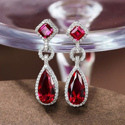 Boucles d'oreilles percées en forme de goutte d'eau rouge rubis glamour💎