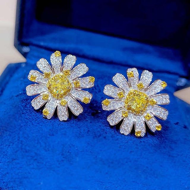 Boucles d'oreilles percées carrées élégantes Sunflower en jaune fantaisie💎