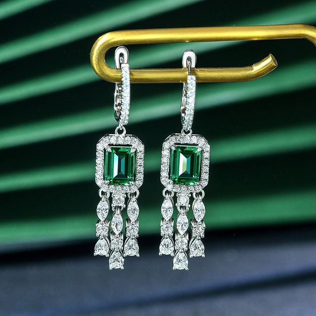 Boucles d'oreilles percées rectangle vert émeraude💎