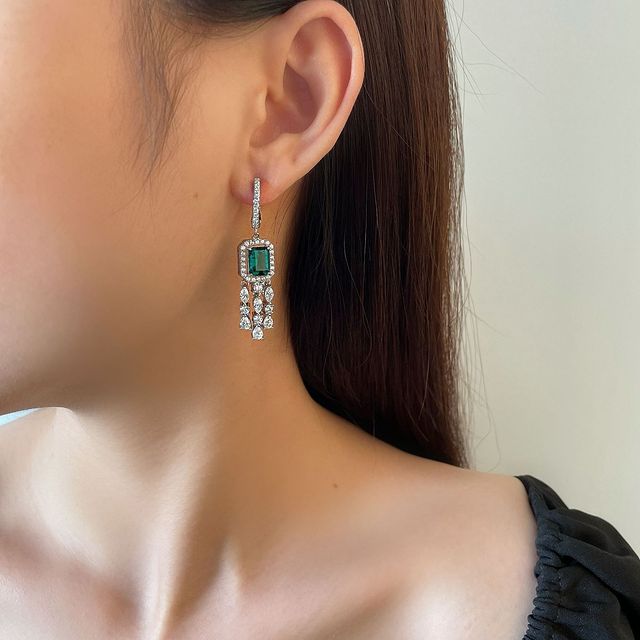 Boucles d'oreilles percées rectangle vert émeraude💎