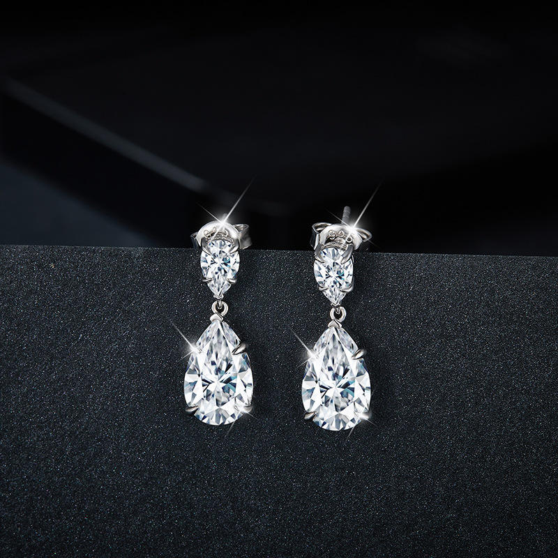 Boucles d'oreilles goutte d'eau en argent sterling 925 à haute teneur en carbone💎