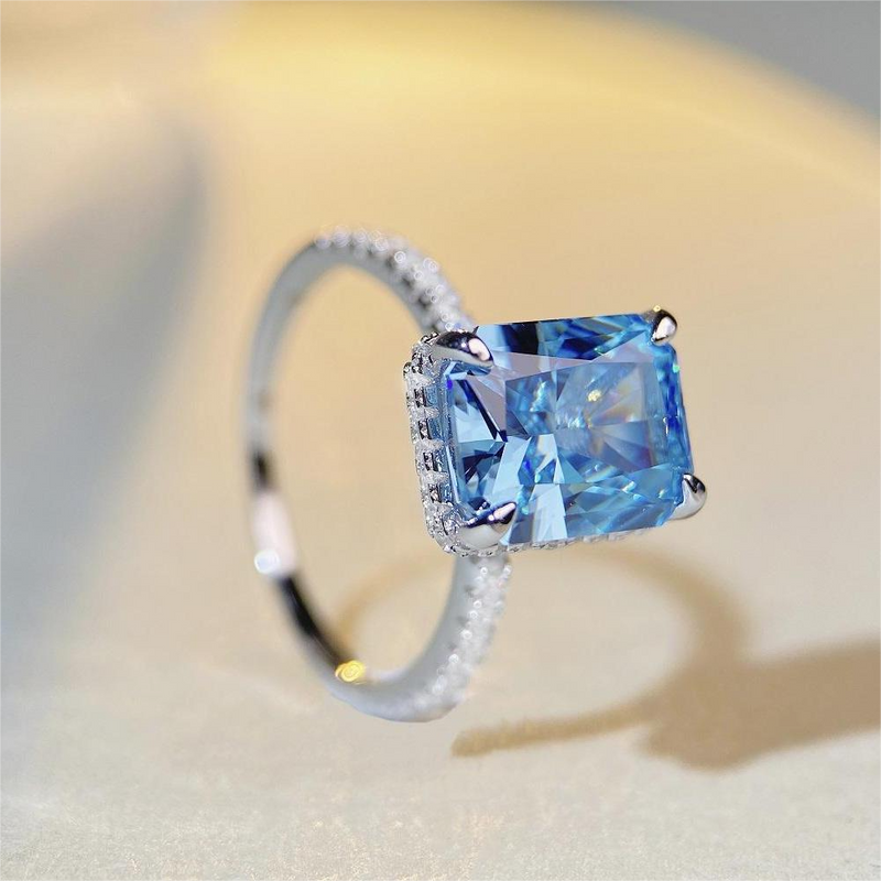 Bague de Rivière en Argent Sterling 925 avec Pierre Bleu Éclatante