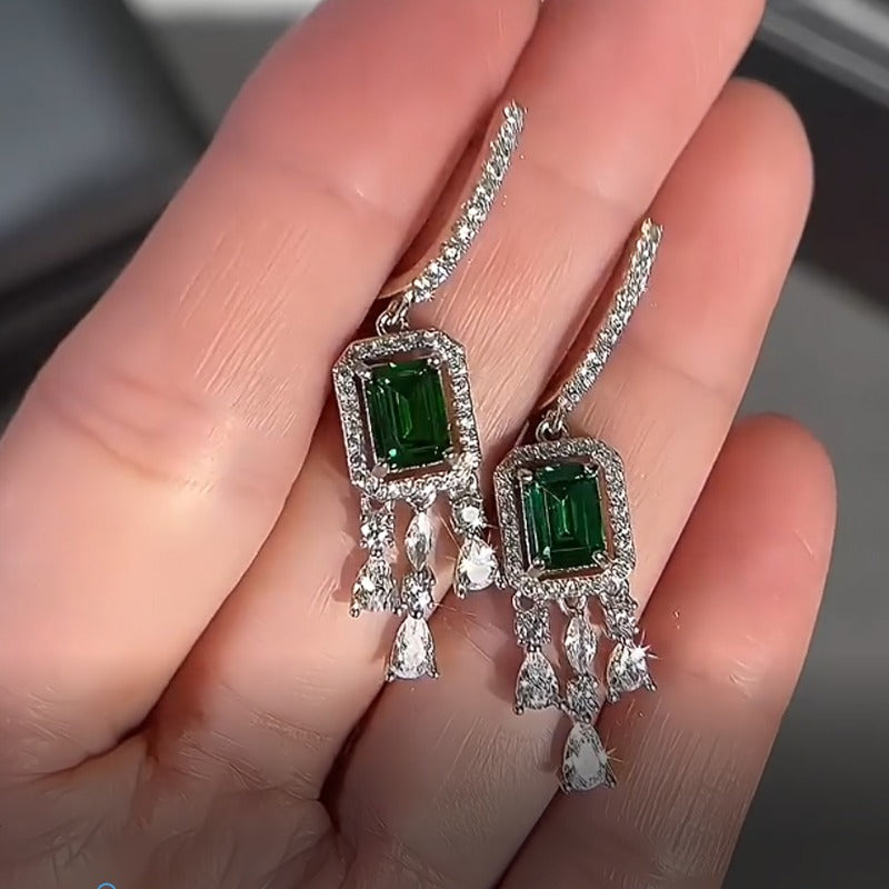 Boucles d'oreilles percées rectangle vert émeraude💎