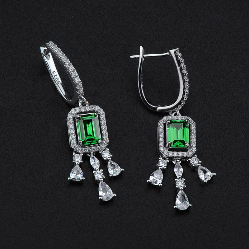 Boucles d'oreilles percées rectangle vert émeraude💎