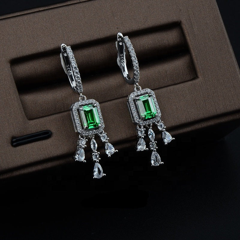 Boucles d'oreilles percées rectangle vert émeraude💎