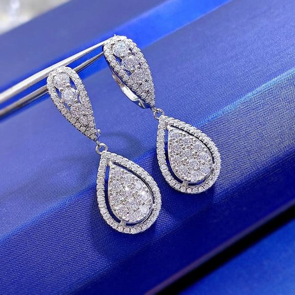 Boucles d'oreilles en argent gemmes en diamant en forme de poire💎