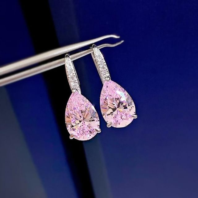 Boucles D'Oreilles Percées Goutte D'Eau Rose Fantaisie💎