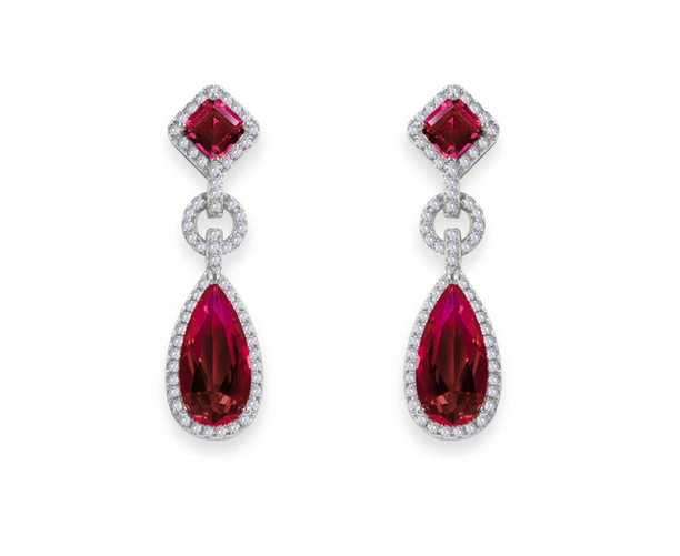 Boucles d'oreilles percées en forme de goutte d'eau rouge rubis glamour💎