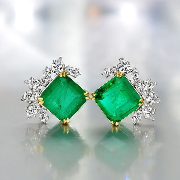 Boucles D'oreilles Percées Clous Losange Vert Émeraude💎